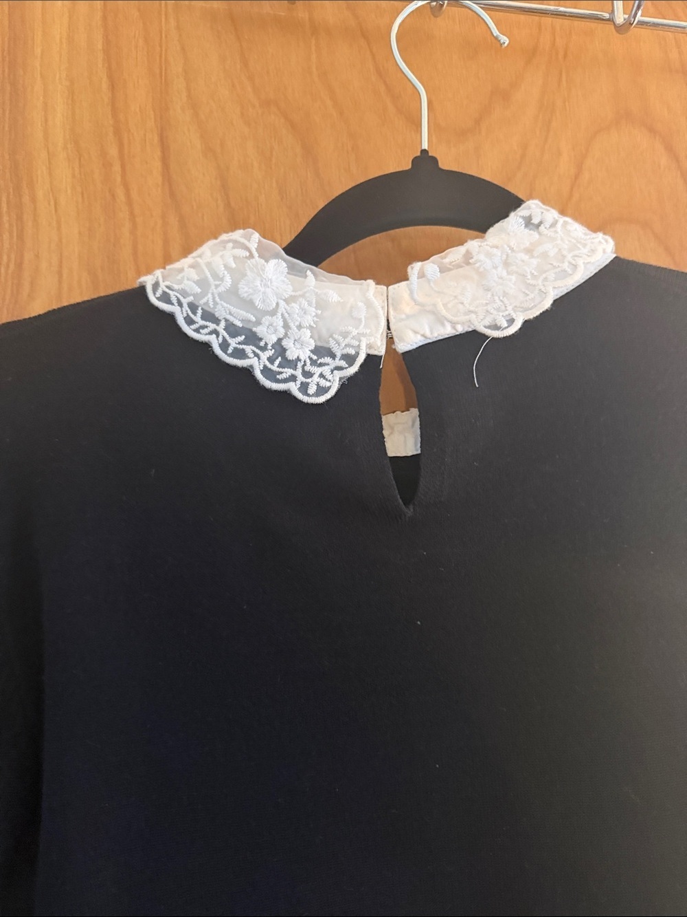 Cable & Gauge Black Top with White Lace Collar - Picture 7 of 9
